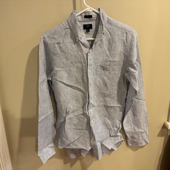J Crew Men’s Linen Blue & White Button Down Size XS Slim - Picture 1 of 3